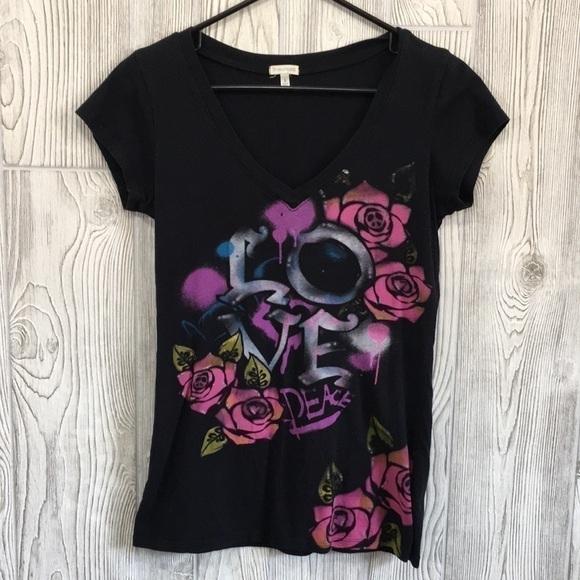 Love Peace Black T-Shirt Womens Small - Picture 1 of 5